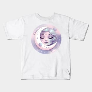 Kawaii Girl Anime Lilac Moon Stars Japanese Aesthetic Pastel Goth Kids T-Shirt